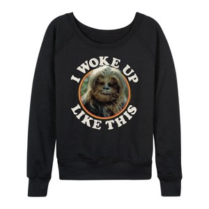 Women's - Star Wars - I Woke Up Like This Chewie Lightweight French Terry Wide Neck Long Sleeve Shirt - 1 of 4
