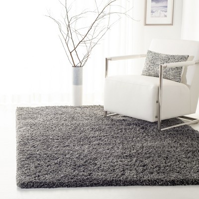 Gray Rectangular Hand-knotted Shag Area Rug