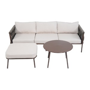 Yardgrace Drawstring Textured Fabric Three-Piece Sofa Set - 1 of 4
