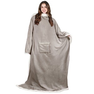 Catalonia Women Wearable Flannel Blanket with Front Pocket, Super Warm Soft Fuzzy Fleece Blanket Robe TV Wrap, Cozy Winter Gift for Woman Wife Man - 1 of 4