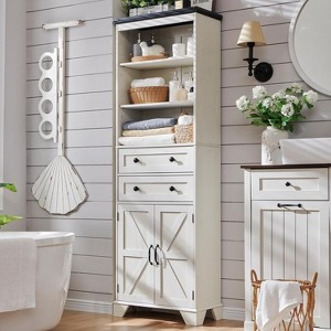 SinCiDo 72" Tall Farmhouse Bathroom Storage Cabinet, Adjustable Shelves & Barn Door & 2 Drawers for Bathroom, Living Room, Kitchen - 1 of 4