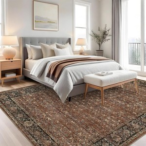 Washable Vintage Floral Distressed Rugs, Low Pile Non Slip Carpet, Soft Mat for Living Room Office Kitchen Laundry Hallway Entryway - 1 of 4