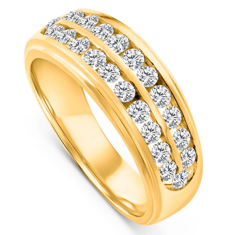 Pompeii3 1 Ct Diamond Mens Double Row Wedding Ring 10k Yellow Gold, 2 of 6