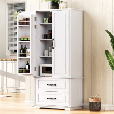 71" Farmhouse Kitchen Pantry Cabinet with 2 Large Drawers & 8 Adjustable Shelves,Storage Cabinet for Dining room or Living room-Maison Boucle