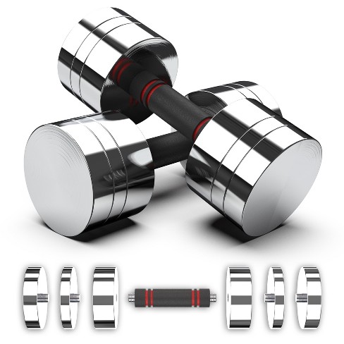 Adjustable chrome shop dumbbell set