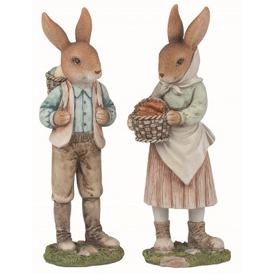 Transpac Resin 11 in. Brown Easter Busy Bunnies Standing Statuettes Set of 2