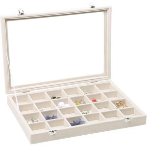 12-Grid Velvet Jewelry Tray with Lid for Stackable Drawer Storage - 1 of 4