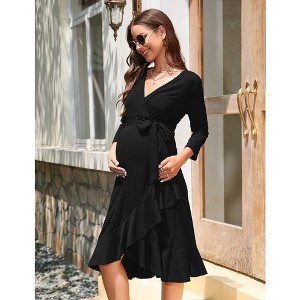 WhizMax Women's Maternity Summer Bodycon Short Sleeve Dress and Ruffle V-Neck 3/4 Sleeve Midi Dress for Photography - 1 of 4
