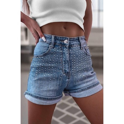 Women's Rhinestone Denim Shorts - Aapparella