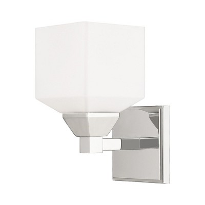 Aragon Polished Chrome 1-Light Sconce with Satin Opal White Glass