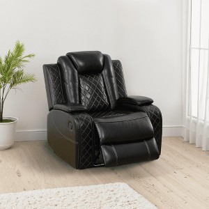 MAYEERTY Intelligent Power Recliner Chair, Leather Electric Recliner with USB Charging & Storage Armrest, Adjustable Backrest for Living Room, Black - 1 of 4