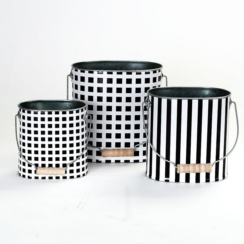 The Lakeside Collection Decorative Metal Buckets with Carrying Handles - Set of 3, 1 of 8
