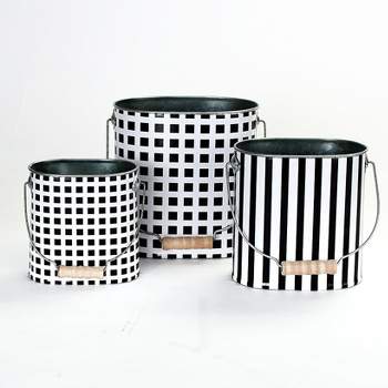 The Lakeside Collection Decorative Metal Buckets with Carrying Handles - Set of 3