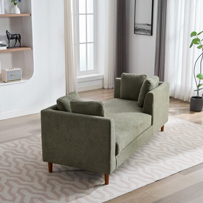 GDFStudio Carter Modern Chenille Upholstered Double-Sided 77.95'' Chaise Lounge with Rubberwood Legs and Throw Pillows