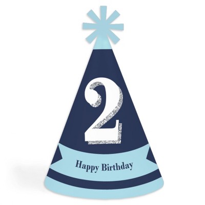 Big Dot of Happiness 2nd Birthday Boy - Two Much Fun - Cone Happy Second Birthday Party Hats for Kids and Adults - Set of 8 (Standard Size)