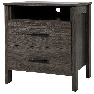 Costway Nightstand Drawers Rustic Side End Table Storage Compartment Cable Hole Oak\Walnut - 1 of 4