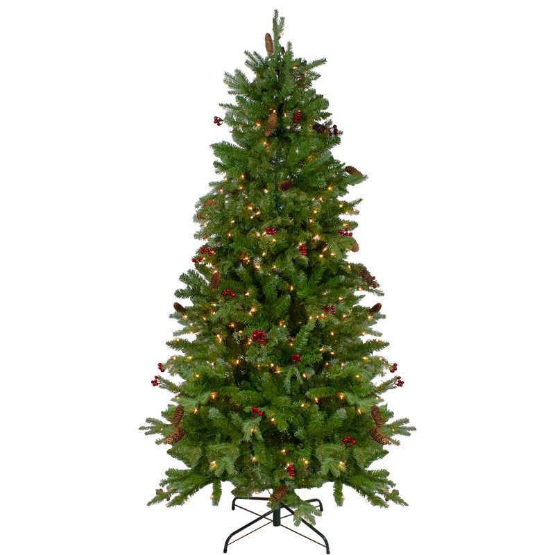 Northlight Real Touch™️ Pre-Lit Medium Mixed Winter Berry Pine Artificial Christmas Tree - 6.5' - Clear Lights, 1 of 11