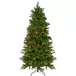 Northlight 6.5’ Pre-Lit Mixed Winter Berry Pine Artificial Christmas Tree - Clear Lights