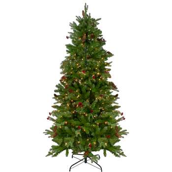 Northlight Real Touch™️ Pre-Lit Medium Mixed Winter Berry Pine Artificial Christmas Tree - 6.5' - Clear Lights