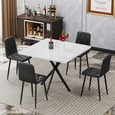 VYNXARIA Square Dining Table Set, Modern Square Dining Table for 4 , Faux Marble Tabletop, Coffee Table for Kitchen Dining Room, Office, Save Space
