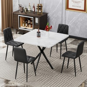 VYNXARIA Square Dining Table Set, Modern Square Dining Table for 4 , Faux Marble Tabletop, Coffee Table for Kitchen Dining Room, Office, Save Space - 1 of 4