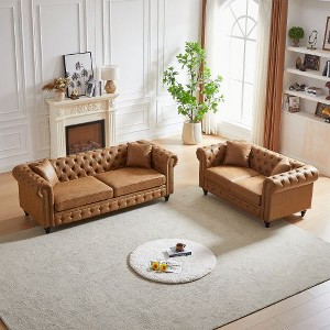 CAVINAS Loveseat Sofa with Button Design and Cushions for Bedroom, Chesterfield Sofa with Rolled Arms, Tech Fabric Vintage Couches for Living Room - 1 of 4
