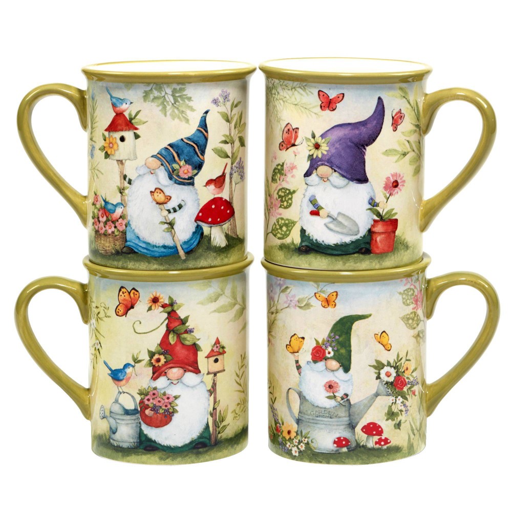 Photos - Glass Certified International Set of 4 Garden Gnomes Assorted 18oz Mugs  