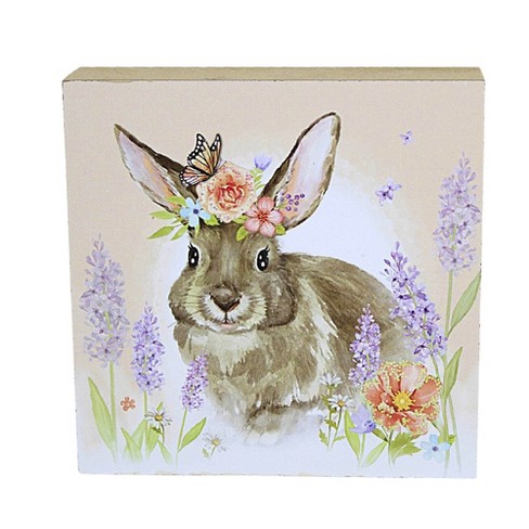 Easter Bunny Plaque - One Box Sign 5 Inches - Flowers Butterfly Spring ...