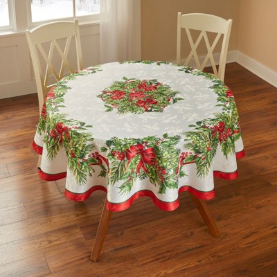 BrylaneHome Holly Ribbon Tablecloth 70"Round