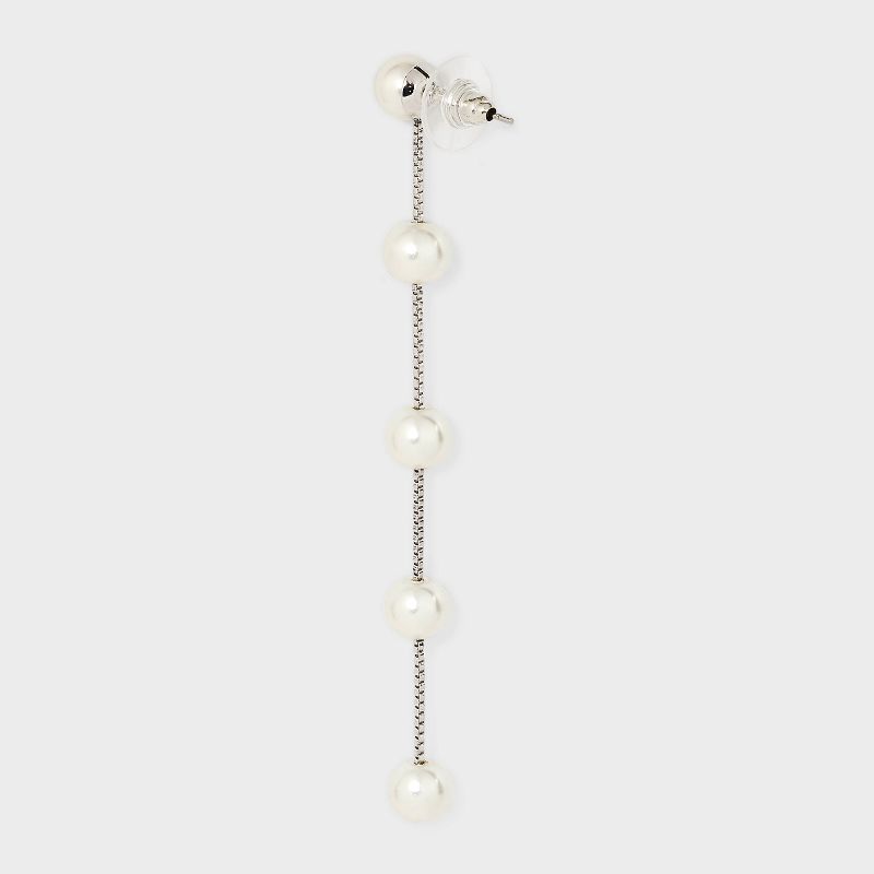 Linear Pearl Drop Earrings - Silver, 2 of 3