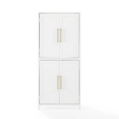 White Recessed Panel Kitchen Pantry Storage Cabinet with Gold Hardware