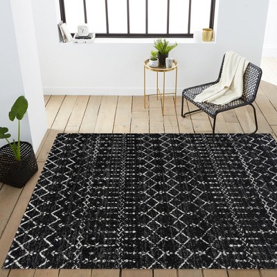 Ivory & Black Trellis Synthetic Easy-Care Rectangular Rug