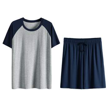 Lars Amadeus Mens Summer Solid Raglan Short Sleeve Shirt and Shorts Lounge Pajama Set