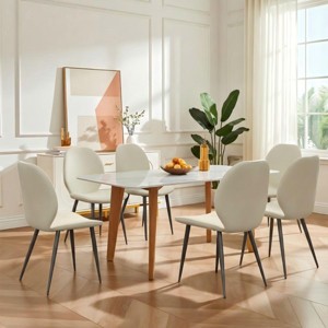 Set of 6 Upholstered Dining Chairs with Metal Legs, Modern Leather Kitchen Chairs for Dining Room, Restaurant, or Living Room-Panipeachy - 1 of 4