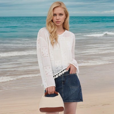 FATMOON Straw Bag for Women Summer Beach Shoulder Bag Vacation Woven Crossbody Purse Small Top Handle Satchel Handbag