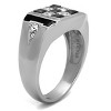 Slickblue Men's Silver Ring – Checkerboard CZ with Black and Clear Stones, Polished Stainless Steel, Size 8–14 - 4 of 4