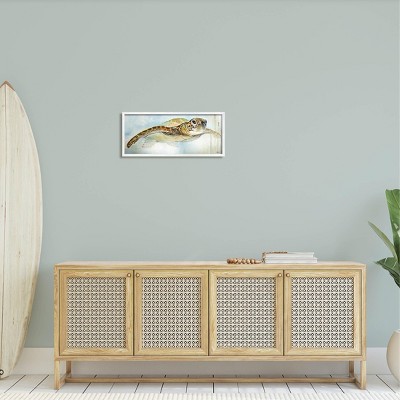 Peaceful Sea Turtle Swimming Canvas Print with White Frame, 24 x 10