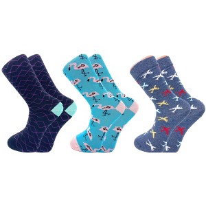 3 Pairs Colorful Fun Crazy Crew Dress Socks – Soft Cotton Blend, Novelty Pattern Socks for Men & Women - 1 of 4