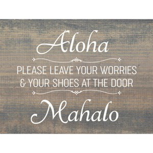 Slickblue Leave Shoes at Door Sign, Aloha Greeting, 9x12 Rustic Pine Wall Plaque, Multiple Color Options - 1 of 3