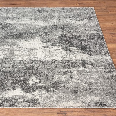 Dark Gray Abstract 6' x 9' Stain-Resistant Area Rug