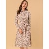 INSPIRE CHIC Women's Tie Neck Chiffon Long Sleeves Vintage Belted Floral Dress - 3 of 4