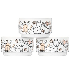 Gibson Vibrant Life 3 Piece 4.5 Inch Round Stoneware Happy Dog Small Pet Bowl Set in Pink - 1 of 4