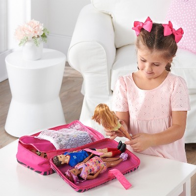 Pink and Black Animal Print Travel Case for 12-Inch Dolls