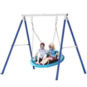 Kids Swing Set, Saucer Swing With Heavy Duty Outdoor A-Frame Metal Swing Stand For Playground Backyard - 1 of 4