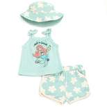 Disney Minnie Mouse Little Mermaid Girls Tank Top Dolphin Active Shorts and Hat 3 Piece Newborn to Infant 