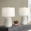 Possini Euro Design 23" High Small Modern Coastal Accent Table Lamps Set of 2 Beige Sandstone Finish Ceramic White Shade Living Room Bedroom Bedside - 2 of 4