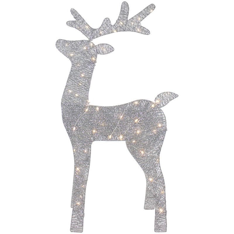 Northlight 39.5" LED Lighted Silver Glitter Reindeer Outdoor Christmas Decoration, 1 of 7