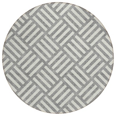 Gray And Ivory Geometric Washable Indoor Outdoor Area Rug