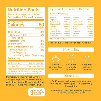 Further Food Collagen Peptides Powder + Beauty Mushroom - Vanilla - 10.37oz