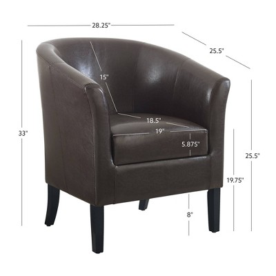 Simon Brown Faux Leather Barrel Accent Chair